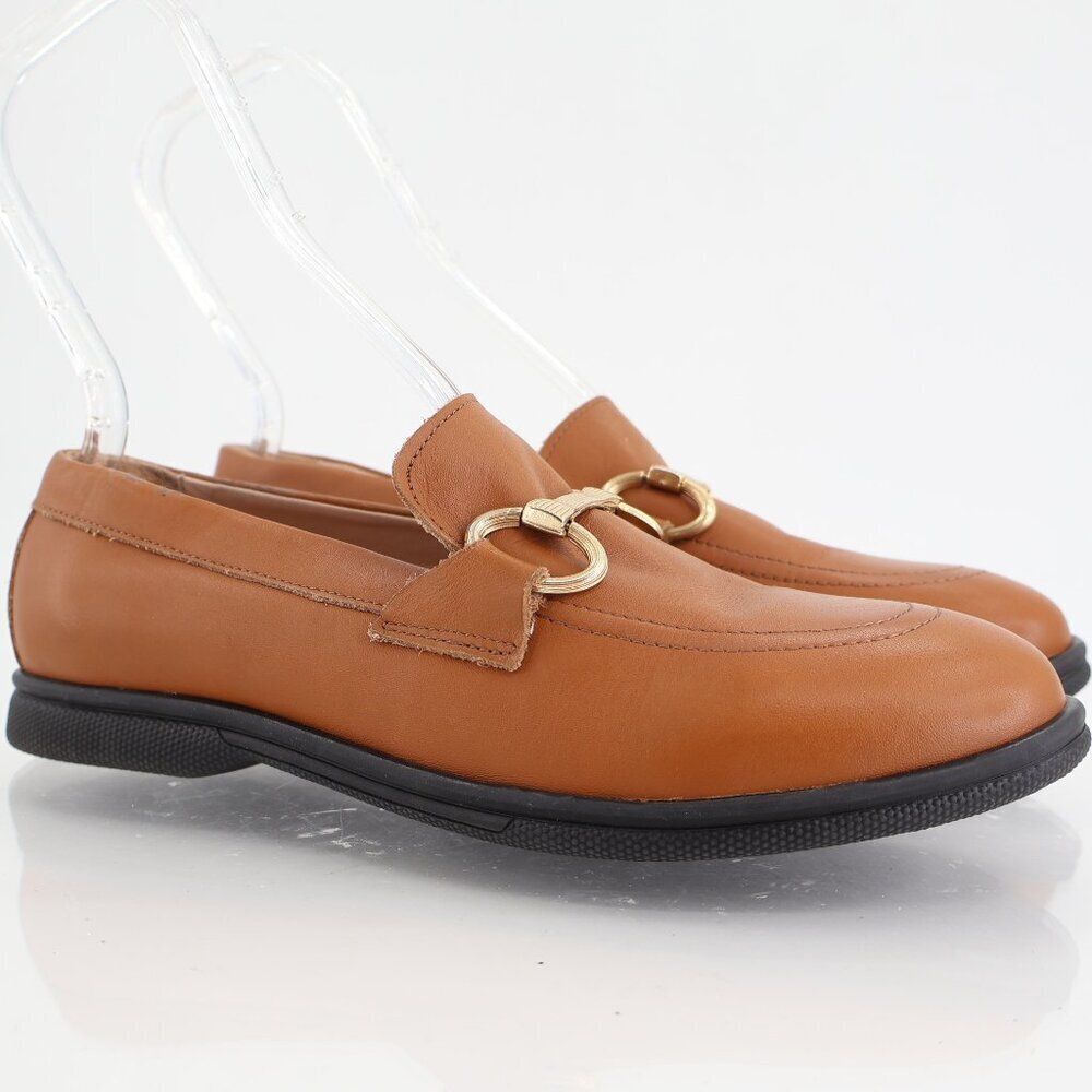 Bruno Magli Nerano Leather Loafers Women Size 38 Brown Gold bit AS IS